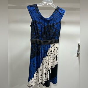 Elegant Blue and Black Floral Dress